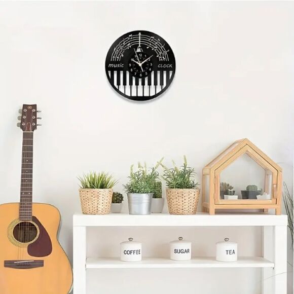 Y2K Retro Laser Cut Vinyl Record Album Wall Clock Eclectic Jazz Music Piano - Picture 3 of 4